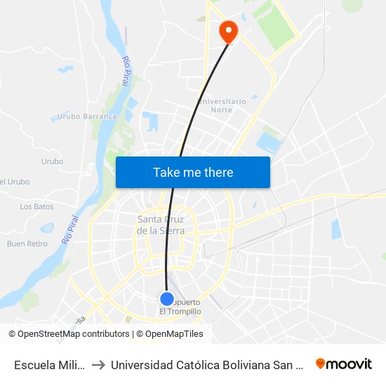 Escuela Militar to Universidad Católica Boliviana San Pablo map