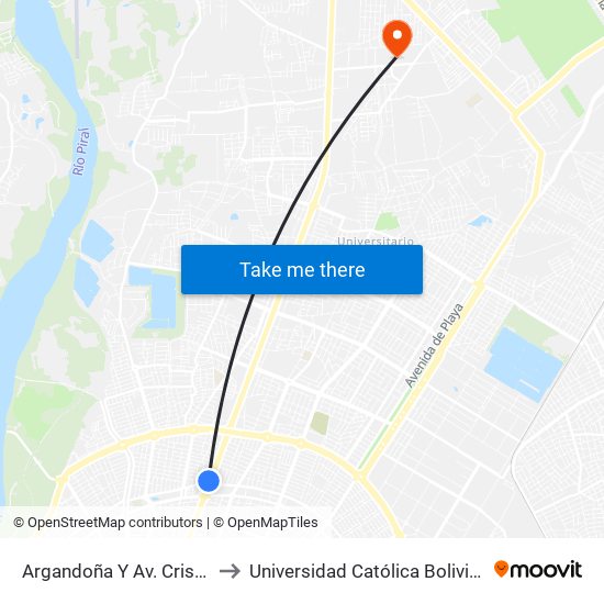 Argandoña Y Av. Cristo Redentor to Universidad Católica Boliviana San Pablo map