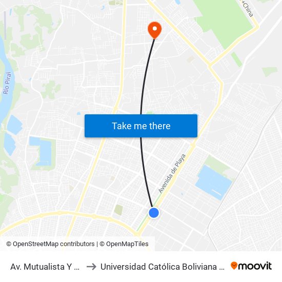 Av. Mutualista Y Calle 2 to Universidad Católica Boliviana San Pablo map