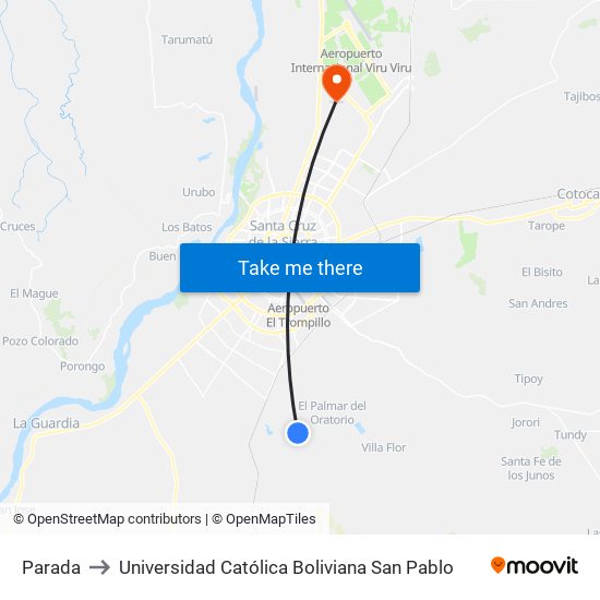 Parada to Universidad Católica Boliviana San Pablo map