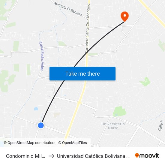 Condominio Milenium to Universidad Católica Boliviana San Pablo map