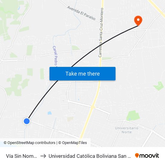 Vía Sin Nombre to Universidad Católica Boliviana San Pablo map