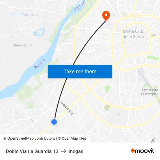 Doble Vía La Guardia 13 to Inegas map