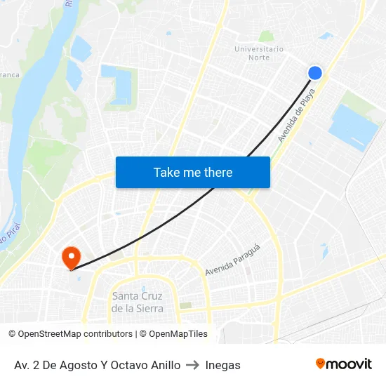 Av. 2 De Agosto Y Octavo Anillo to Inegas map