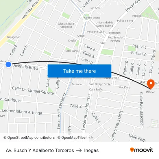 Av. Busch Y Adalberto Terceros to Inegas map