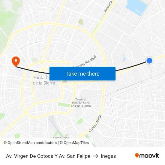 Av. Virgen De Cotoca Y Av. San Felipe to Inegas map