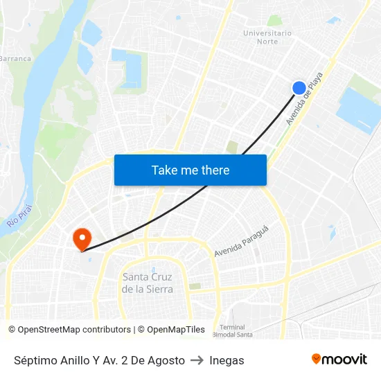 Séptimo Anillo Y Av. 2 De Agosto to Inegas map