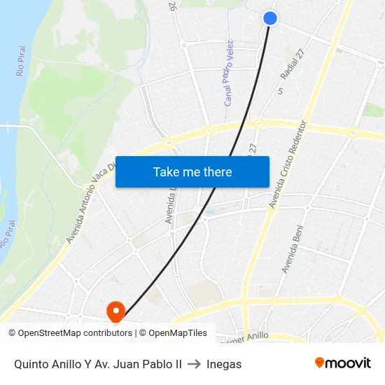 Quinto Anillo Y Av. Juan Pablo II to Inegas map