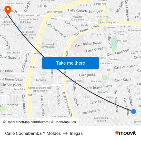 Calle Cochabamba Y Moldes to Inegas map
