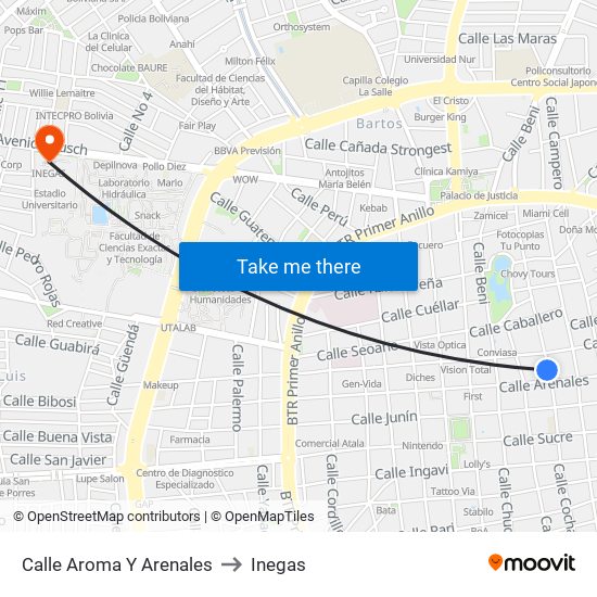 Calle Aroma Y Arenales to Inegas map