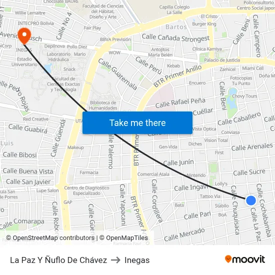 La Paz Y Ñuflo De Chávez to Inegas map