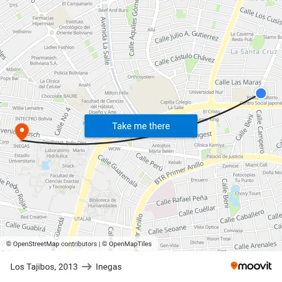 Los Tajibos, 2013 to Inegas map