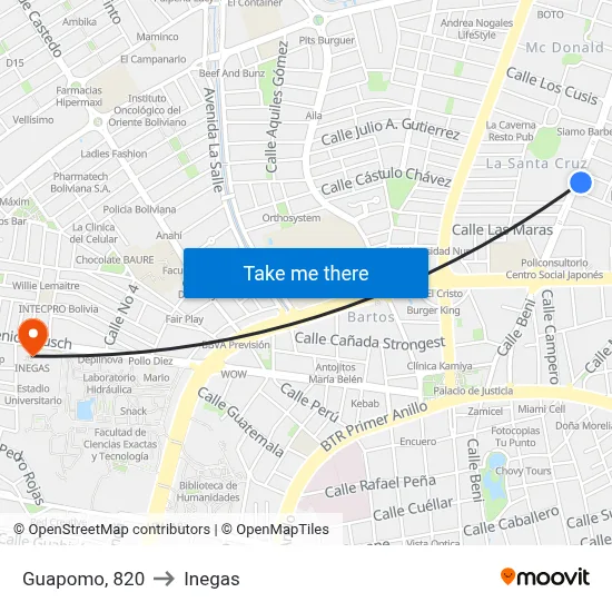 Guapomo, 820 to Inegas map