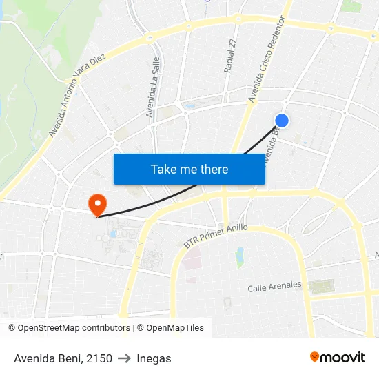 Avenida Beni, 2150 to Inegas map
