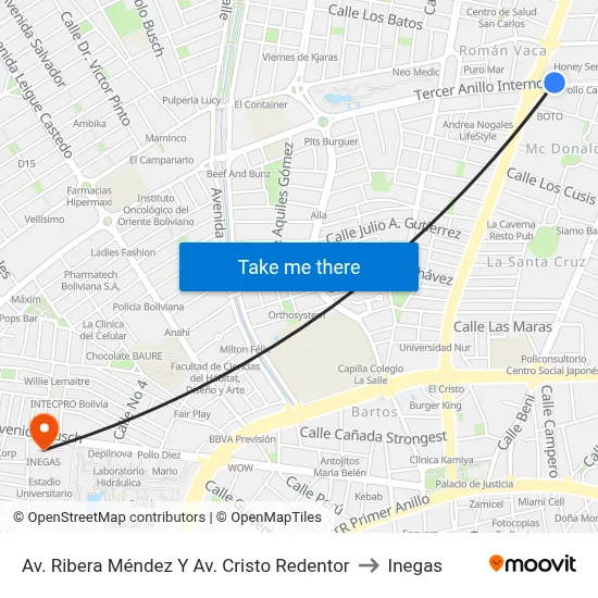 Av. Ribera Méndez Y Av. Cristo Redentor to Inegas map