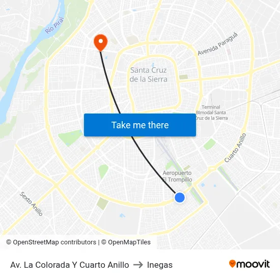 Av. La Colorada Y Cuarto Anillo to Inegas map