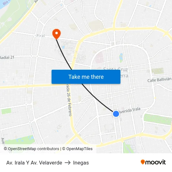 Av. Irala Y Av. Velaverde to Inegas map