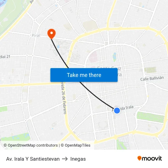 Av. Irala Y Santiestevan to Inegas map