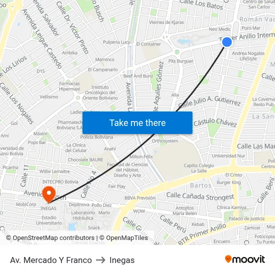 Av. Mercado Y Franco to Inegas map