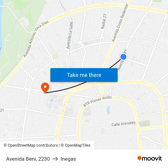 Avenida Beni, 2230 to Inegas map