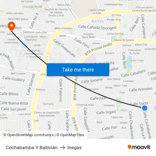 Cochabamba Y Ballivián to Inegas map