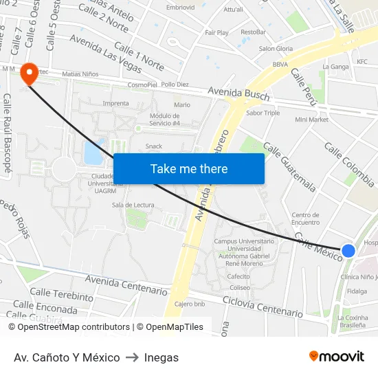 Av. Cañoto Y México to Inegas map