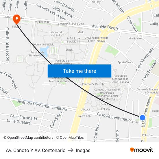 Av. Cañoto Y Av. Centenario to Inegas map