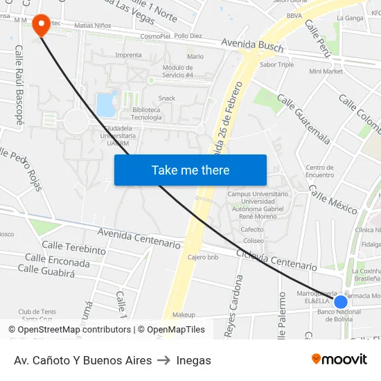 Av. Cañoto Y Buenos Aires to Inegas map