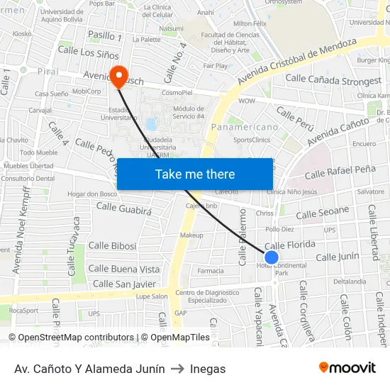 Av. Cañoto Y Alameda Junín to Inegas map