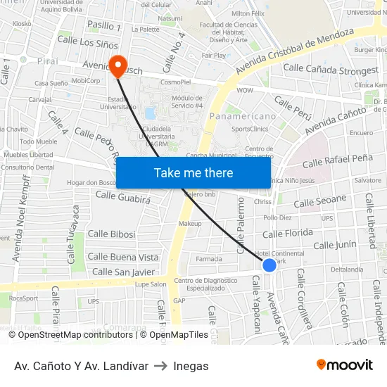 Av. Cañoto Y Av. Landívar to Inegas map