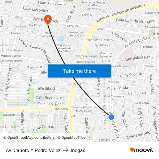 Av. Cañoto Y Pedro Veléz to Inegas map