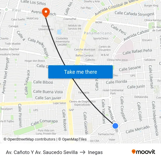 Av. Cañoto Y Av. Saucedo Sevilla to Inegas map