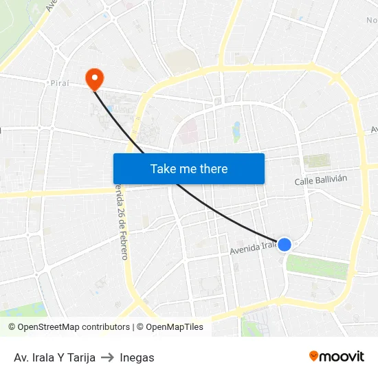 Av. Irala Y Tarija to Inegas map
