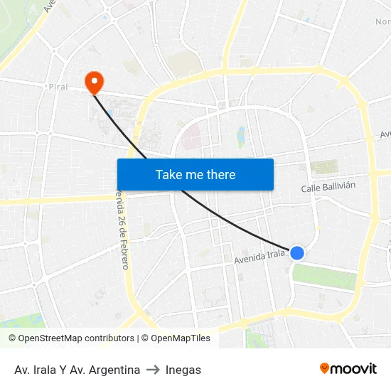Av. Irala Y Av. Argentina to Inegas map