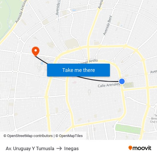 Av. Uruguay Y Tumusla to Inegas map