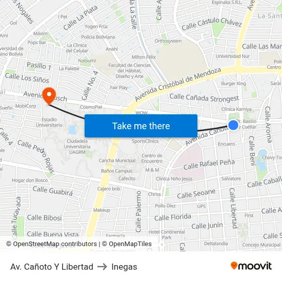 Av. Cañoto Y Libertad to Inegas map