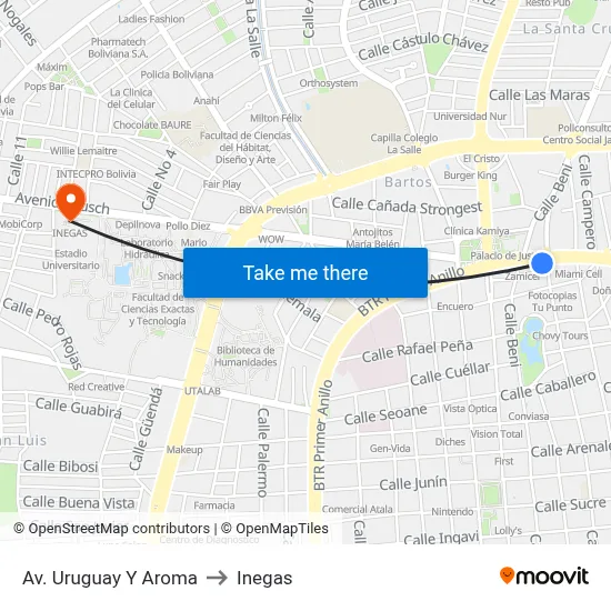 Av. Uruguay Y Aroma to Inegas map
