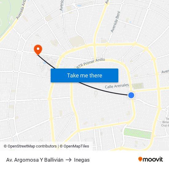 Av. Argomosa Y Ballivián to Inegas map