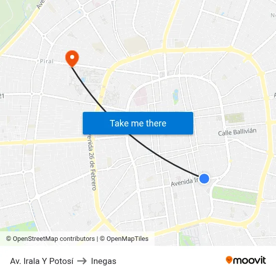 Av. Irala Y Potosí to Inegas map
