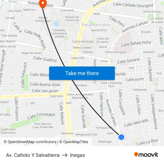 Av. Cañoto Y Salvatierra to Inegas map