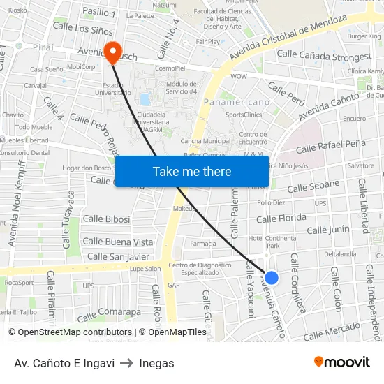 Av. Cañoto E Ingavi to Inegas map