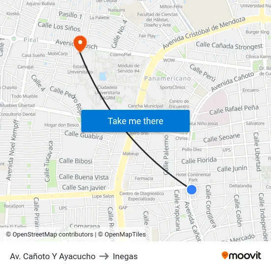 Av. Cañoto Y Ayacucho to Inegas map