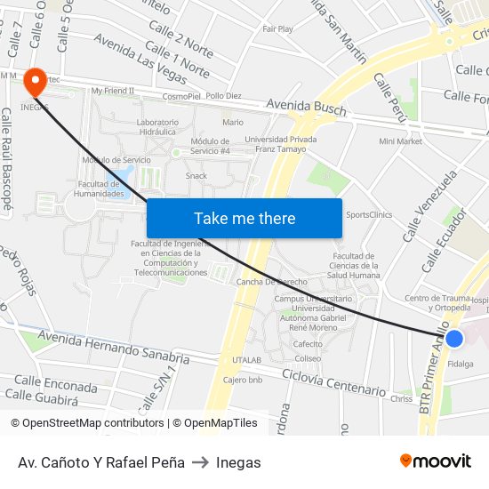 Av. Cañoto Y Rafael Peña to Inegas map