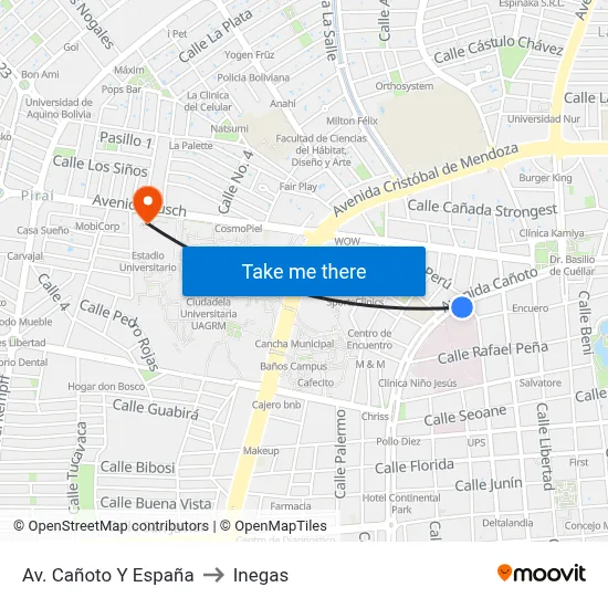 Av. Cañoto Y España to Inegas map