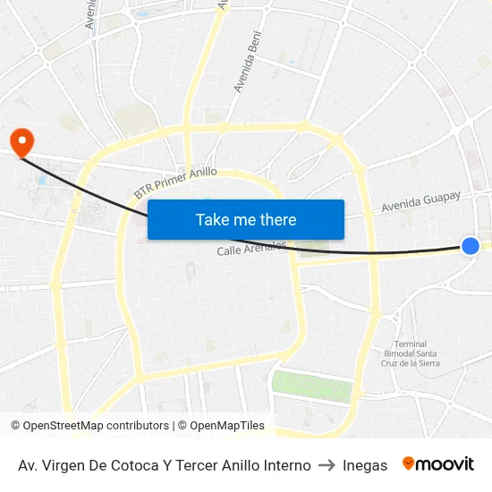 Av. Virgen De Cotoca Y Tercer Anillo Interno to Inegas map