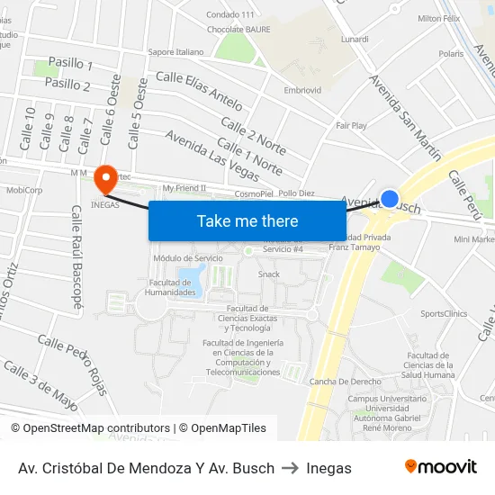 Av. Cristóbal De Mendoza Y Av. Busch to Inegas map