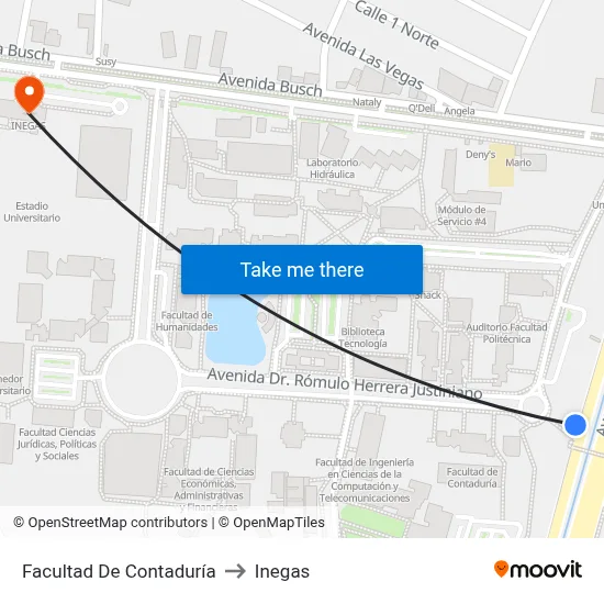 Facultad De Contaduría to Inegas map