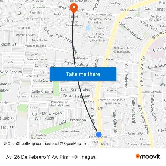 Av. 26 De Febrero Y Av. Piraí to Inegas map