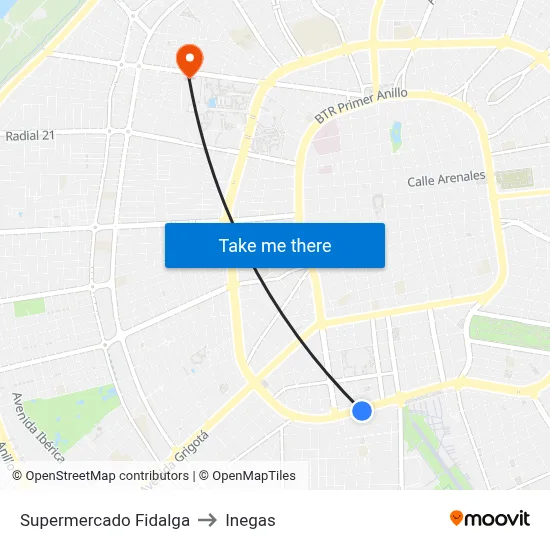 Supermercado Fidalga to Inegas map