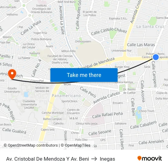 Av. Cristobal De Mendoza Y Av. Beni to Inegas map